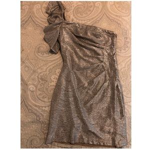 One shoulder ruffled sleeve dress